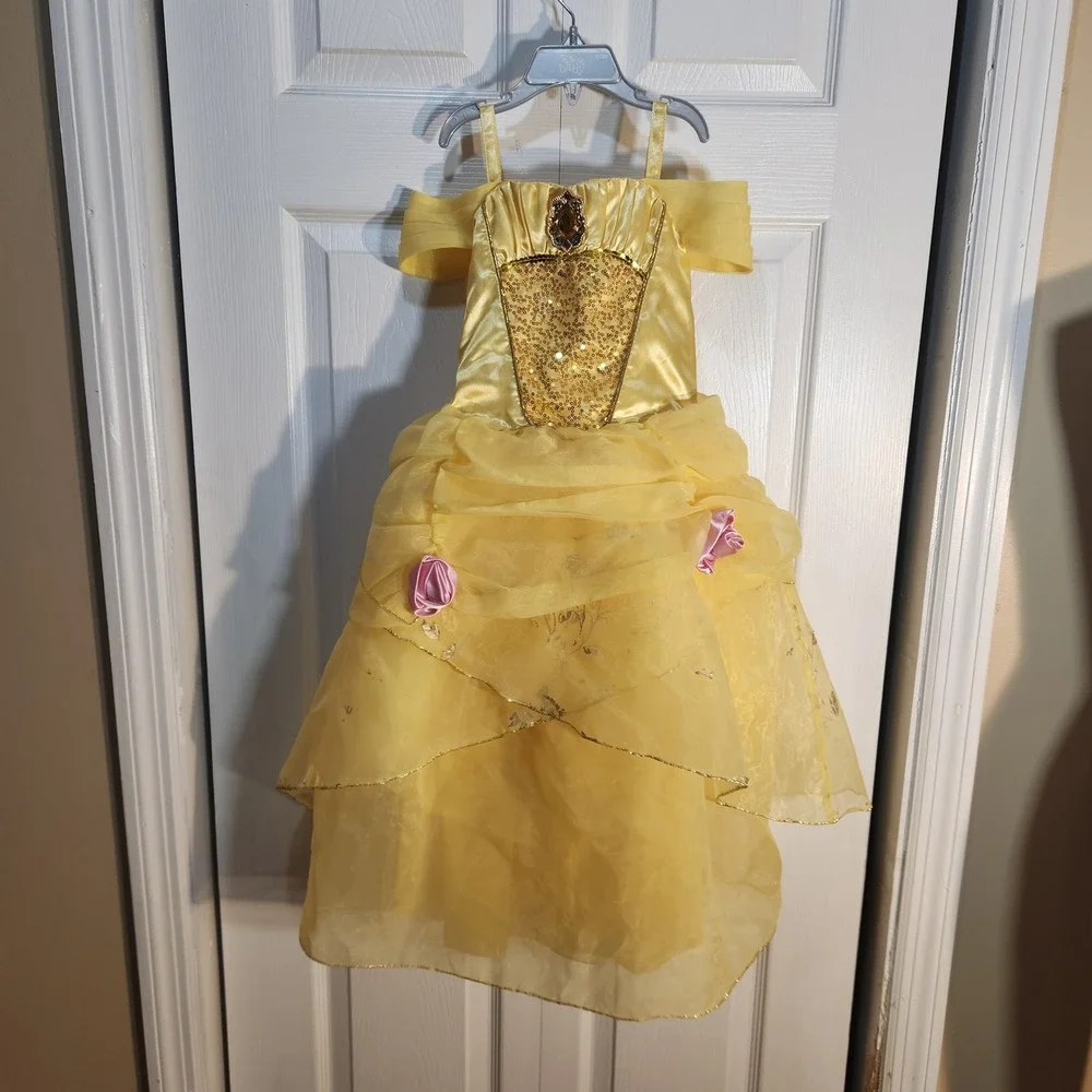 Disney Princess Belle Beauty and the Beast Yellow Sequin Costume Dress Kids 5/6